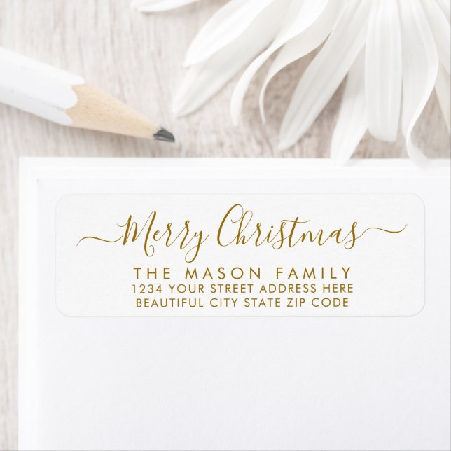 Gold White Script Christmas Return Address Label (Insitu)