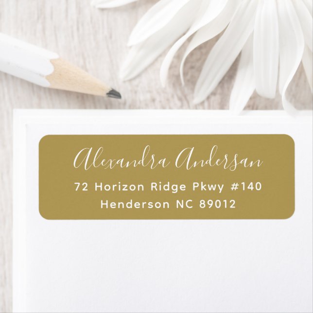 Gold White Script Name Return Address Label (Insitu)