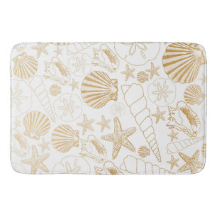 Gold White sea shells   beach theme bath decor Bath Mat
