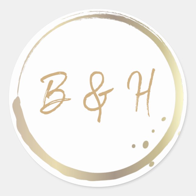 Gold & White Shiny Glam Modern Minimal Wedding Classic Round Sticker (Front)