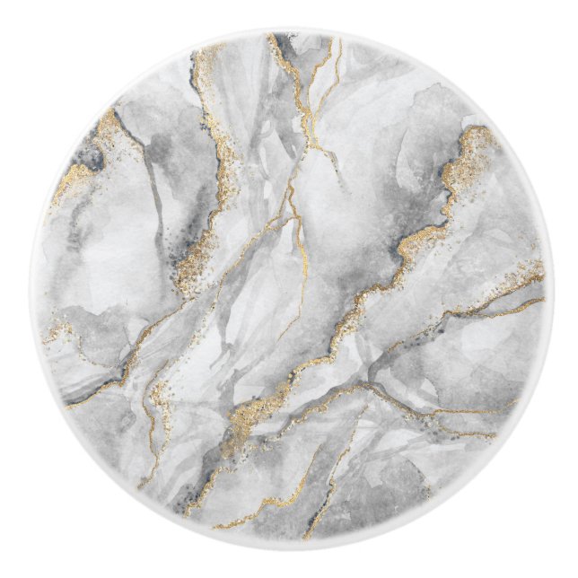 Gold White Silver Marble Pretty Ceramic Knob (Front)