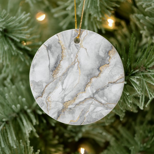 Gold White Silver Marble Pretty Ceramic Ornament (Tree)