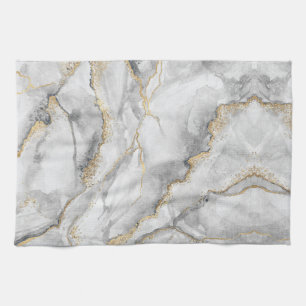 Gold White Silver Marble Pretty Tea Towel
