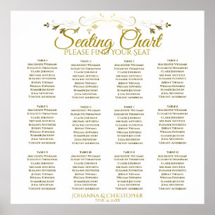 Gold & White Simple 12 Table Wedding Seating Chart