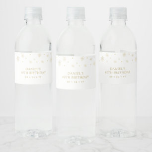 Gold & White Simple Confetti 60th Birthday Party Water Bottle Label
