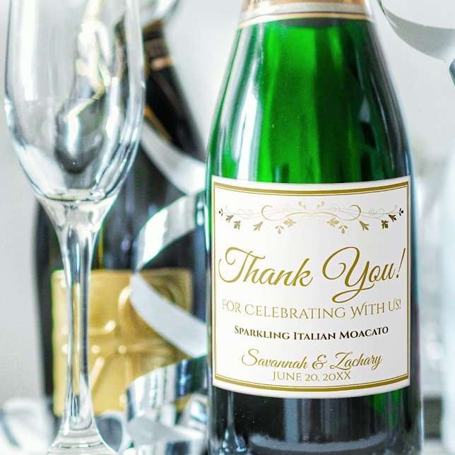 Gold & White Simple Elegant Wedding Thank You Sparkling Wine Label (Creator Uploaded)