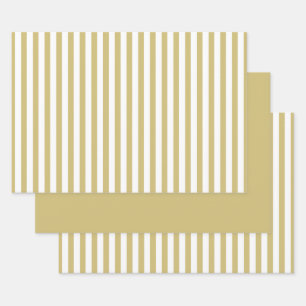 Gold White Simple Stripes Pattern Geometric Wrapping Paper Sheet