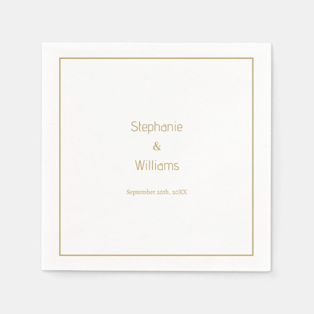 Gold White Simple Wedding Elegant Minimal Napkin (Front)