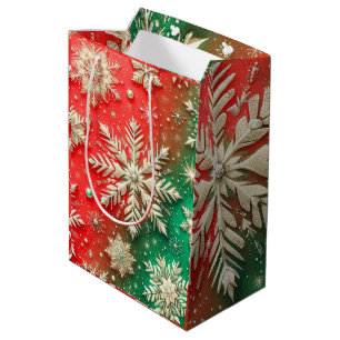 Gold & white Snow Flakes Medium Gift Bag