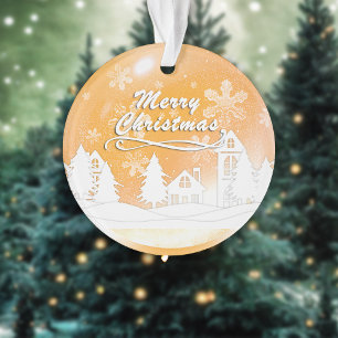 Gold White Snow House Christmas New Year Ornament