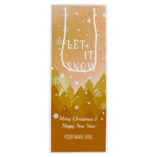 Gold White Snow Peaceful Forest Christmas New Year Wine Gift Bag