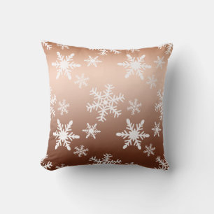 Gold White Snowflakes Christmas Cushion