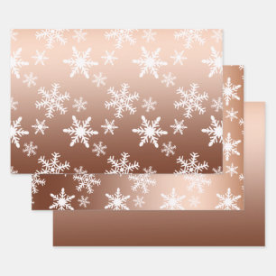 Gold White Snowflakes Christmas Wrapping Paper Sheet