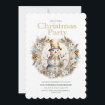 Gold White Snowman Greenery Christmas Party Invitation<br><div class="desc">Christmas party invitation with the painting of a gold and white snowman framed by pine cones,  white flowers,  and greenery.  Personalise with your party information. Contact me for assistance with your customisations or to request additional matching or coordinating Zazzle products for your party.</div>