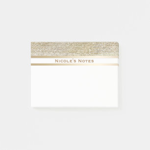 Gold White Sparkle Glam Trendy Personalised Post-it Notes