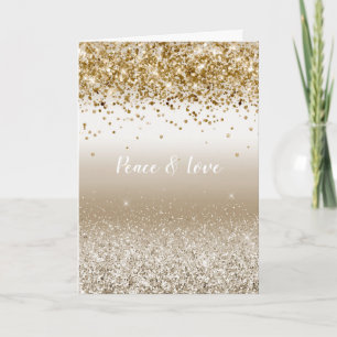 Gold White Sparkle Glitter Peace Love Card