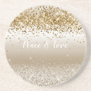 Gold White Sparkle Glitter Peace Love Coaster