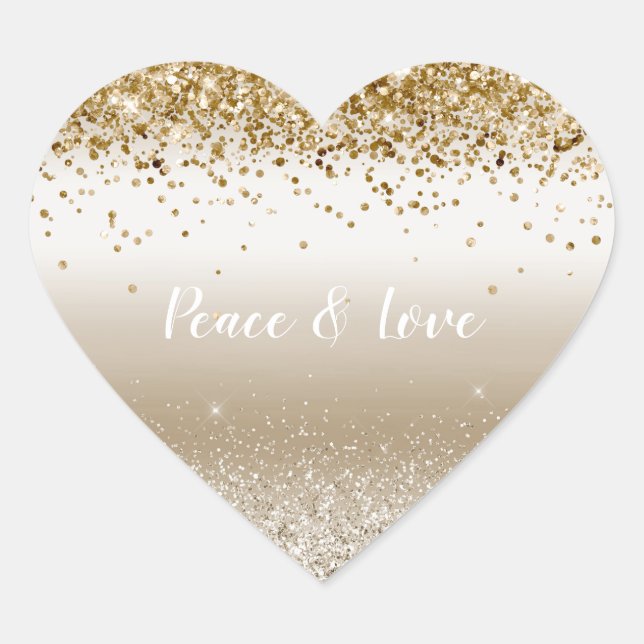 Gold White Sparkle Glitter Peace Love   Heart Sticker (Front)
