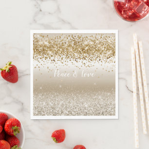 Gold White Sparkle Glitter Peace Love Napkin
