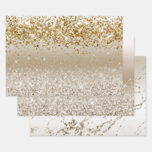 Gold White Sparkle Glitter   Wrapping Paper Sheet