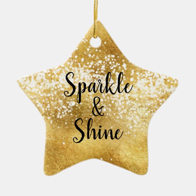 Gold White Sparkle Shine Ceramic Tree Decoration (Front)