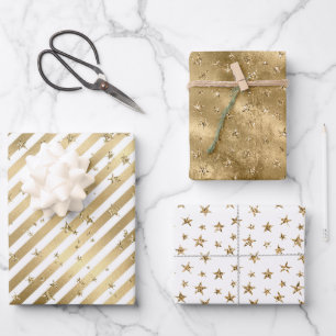 Gold White Stars and Stripes      Wrapping Paper Sheet