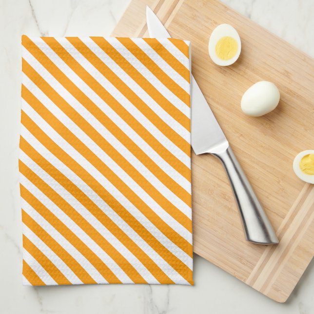Gold & White Striped Pattern Tea Towel (Quarter Fold)