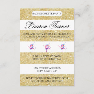 Gold & White Stripes - 3x5 Bachelorette Invitation