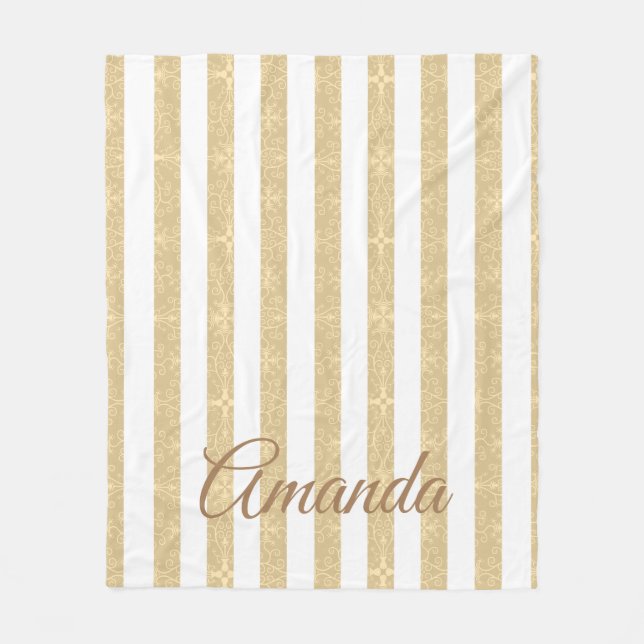 Gold & White Stripes Elegant Fleece Blanket (Front)