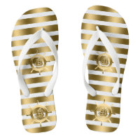 Gold & White Stripes With Nautical Boat Wheel