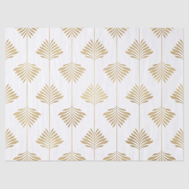 Gold & White Stylised Leafs Art-deco Pattern Tissue Paper (Front)