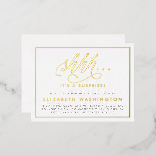 Gold & White Surprise Birthday Party Foil Invitation Postcard