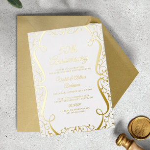 Gold White Swirl Elegant 50th Wedding Anniversary