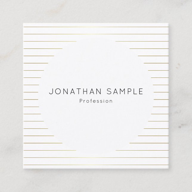 Gold White Template Modern Elegant Simple Design Square Business Card (Front)