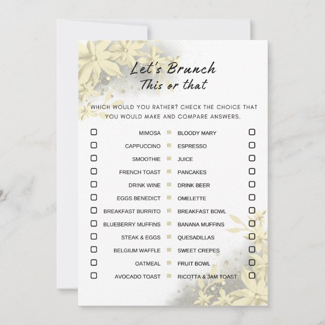 Gold White This Or That Brunch Party Game Invitation (Front)