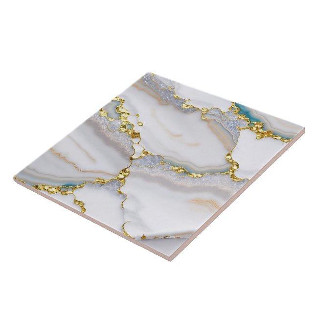 Gold White Trendy Marble Agate Collection Ceramic Tile (Side)