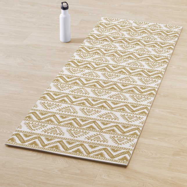Gold & White Tribal Pattern Yoga Mat (In Situ)