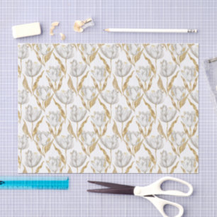 Gold White Tulip Flowers Bridal Shower Tissue Paper