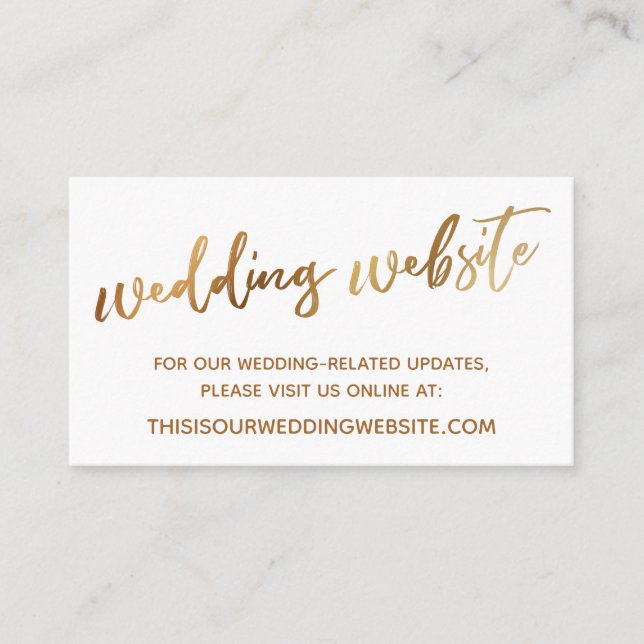 Gold & White Typography Wedding Website Card (Front)