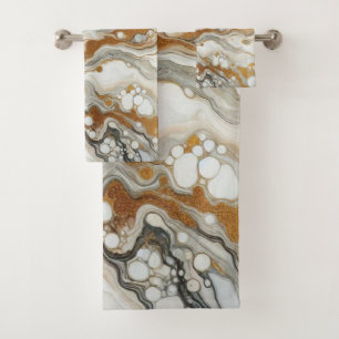 Gold White Waves and Dots Bath Towels