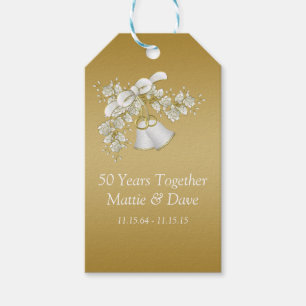 Gold & White Wedding Bells 50th Anniversary Gift Tags