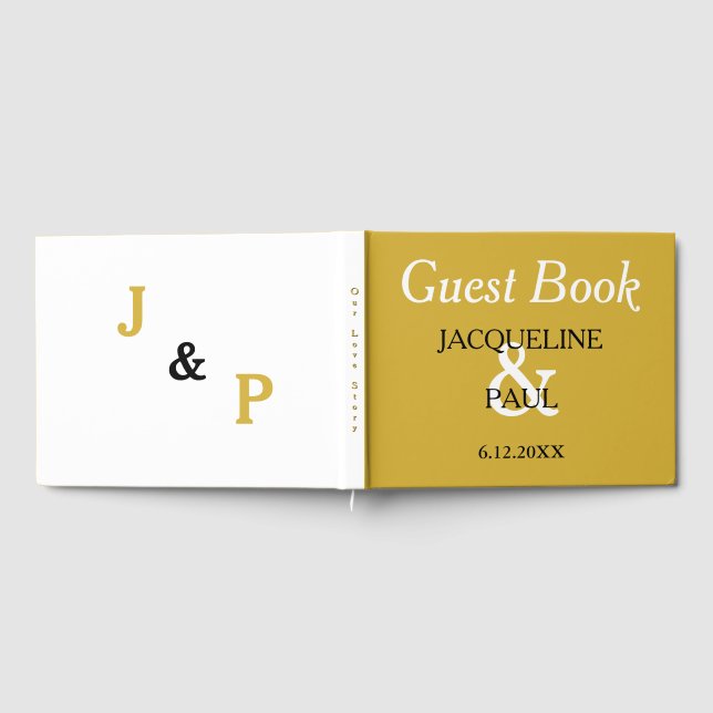 Gold White Wedding Monogram Guest Book (Full)