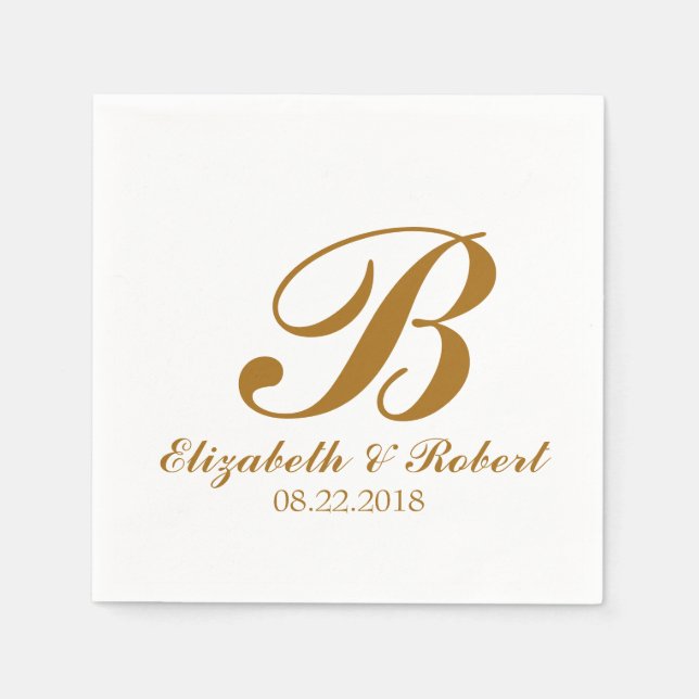 Gold  White Wedding Monogram Napkin (Front)