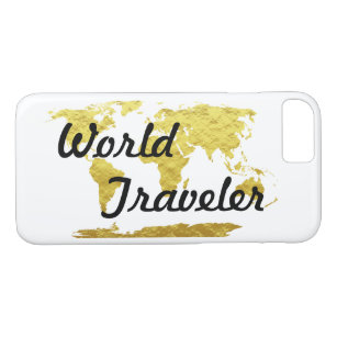 Gold & White World Map World Traveller iPhone 8/7 Case