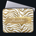 Gold & White Zebra Animal Print with Gold Glitter Laptop Sleeve<br><div class="desc">Gold and White Zebra Animal Print with Gold Glitter Monogram Name Case. This case can be customised to include your first name.</div>