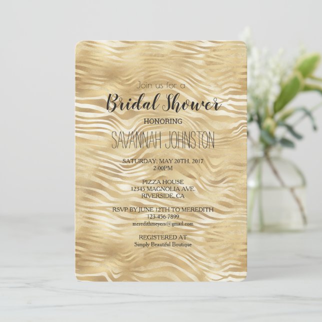 Gold White Zebra Print bridal shower    Invitation (Standing Front)