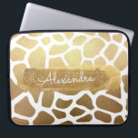 Gold & White Zebra Print with Gold Glitter Laptop Sleeve<br><div class="desc">Gold and White Zebra Animal Print with Gold Glitter Monogram Name Case. This case can be customised to include your first name.</div>