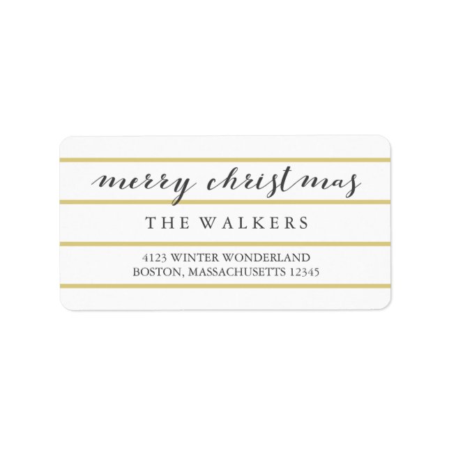 Gold Wide Pinstripes Script Merry Christmas Label (Front)