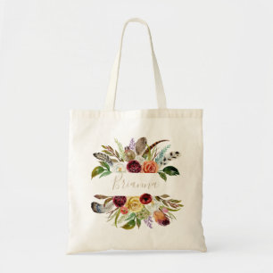 Gold Wild Feather Boho Tropical Floral Bridesmaid  Tote Bag