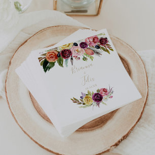 Gold Wild Feather Boho Tropical Floral Wedding  Napkin